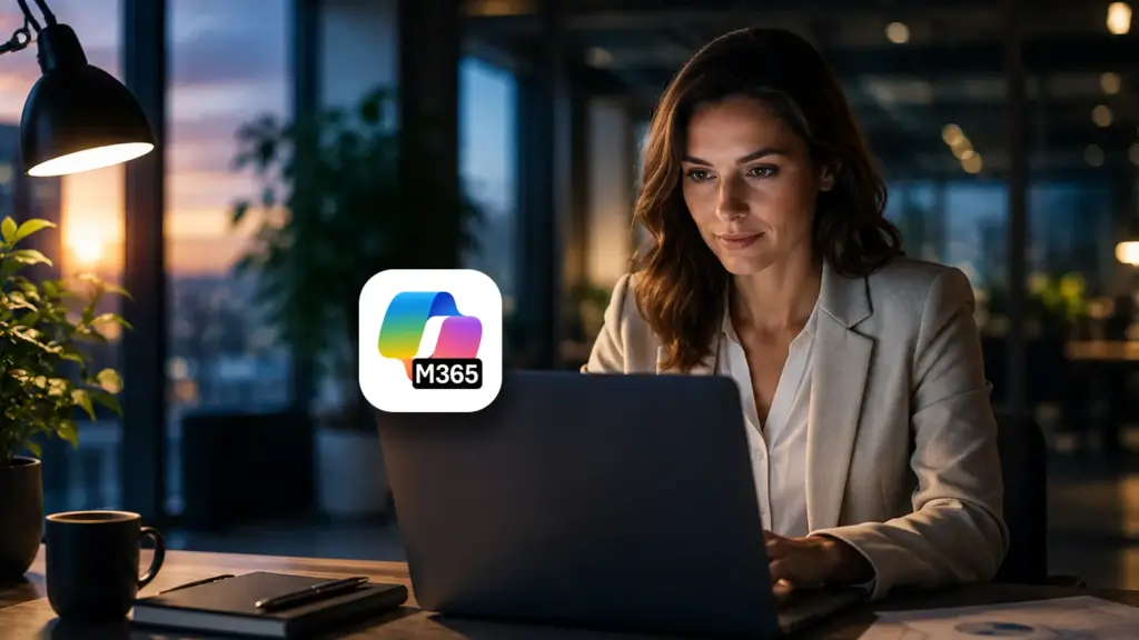 Woman behind a laptop using MS365